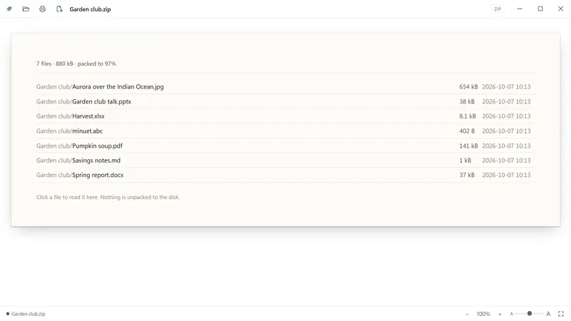 A ZIP listing its files.