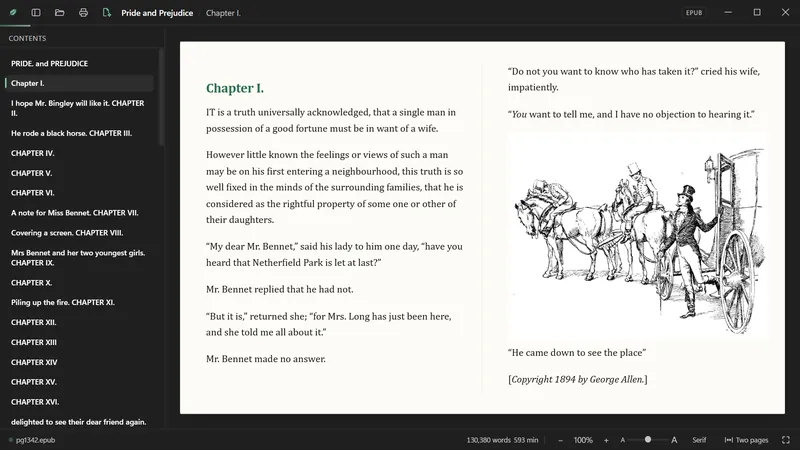 Pride and Prejudice open at two pages.