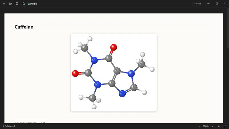 A caffeine molecule in balls and sticks.