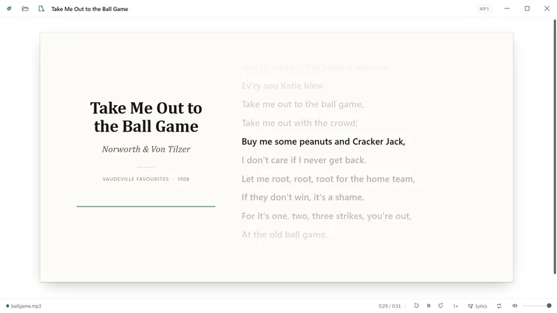 A song playing with its lyrics lit line by line.