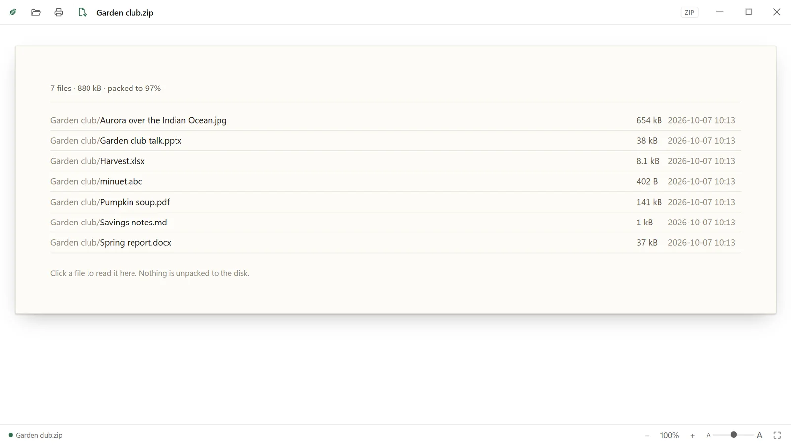 A ZIP archive listing every file inside it.