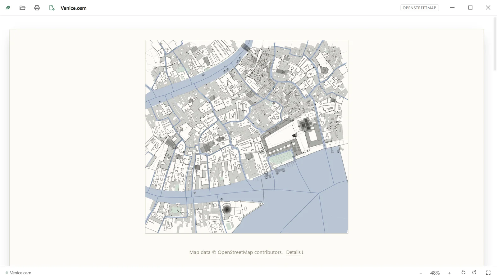 A map of Venice drawn from OpenStreetMap data.